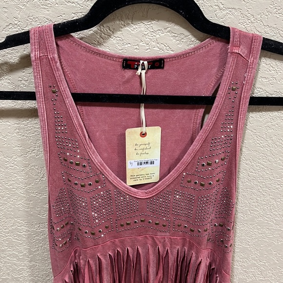 Dusty Rose Fringe Tank top with crystal bodice by T Party Clothing - Picture 2 of 4